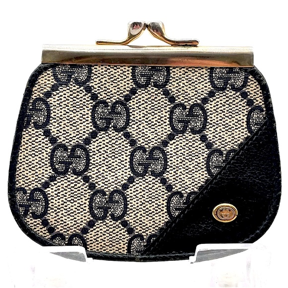 Gucci Handbags - GUCCI GG Supreme Kiss Lock Navy Blue Monogram Coin Purse Change Wallet